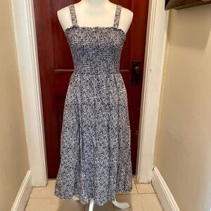 Women’s Navy Blue Floral Smocked Tank Dress